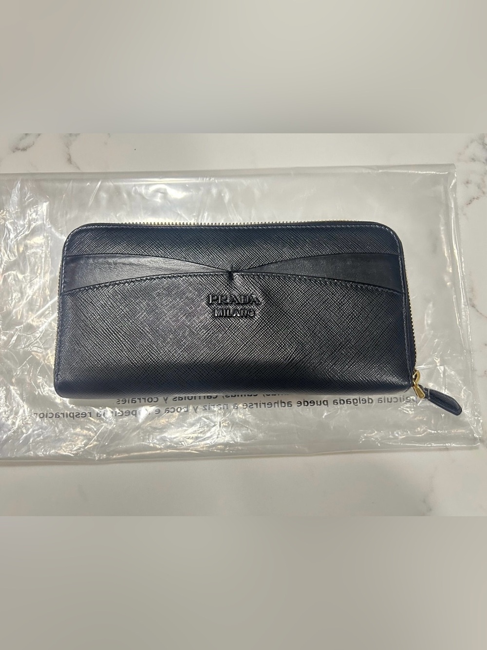 Prada Black Saffiano Leather Zip Continental Wallet